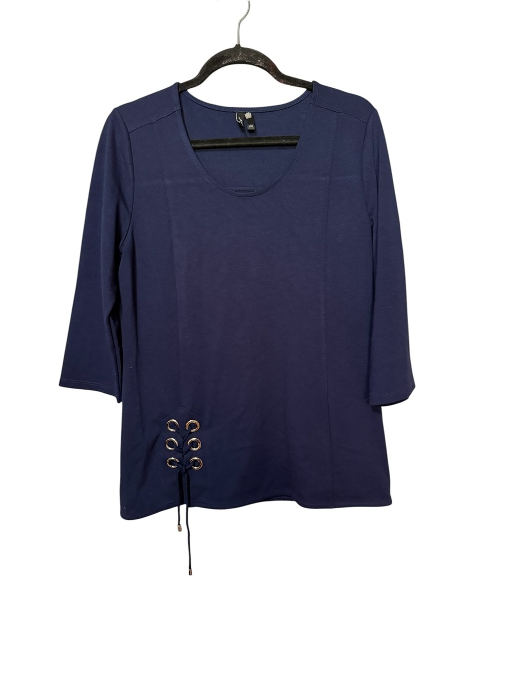 Ravel Navy Lace Up Grommet Knit Top 3/4 Sleeve Stretch Medium
